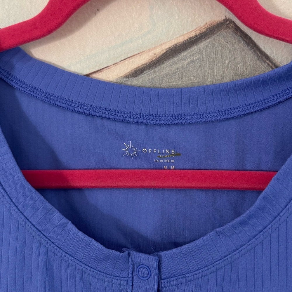 AERIE OFFLINE Real Me Cropped Snap Front Top Cornflower Blue Size M - Picture 4 of 7